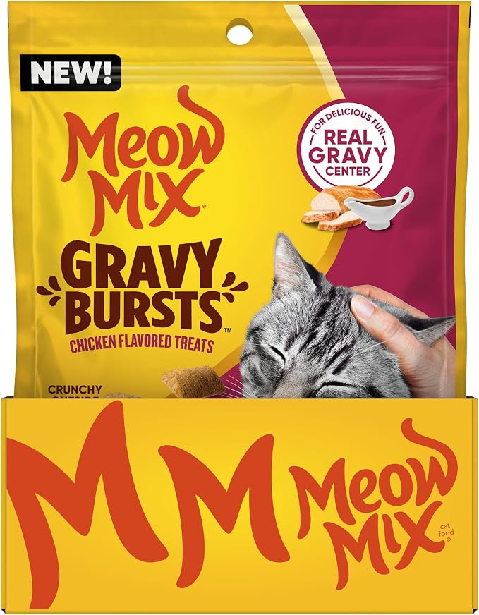 Meow Mix Gravy Bursts Chicken Flavored Cat Treats, 2.7 Oz. Bags (Pack of 5)