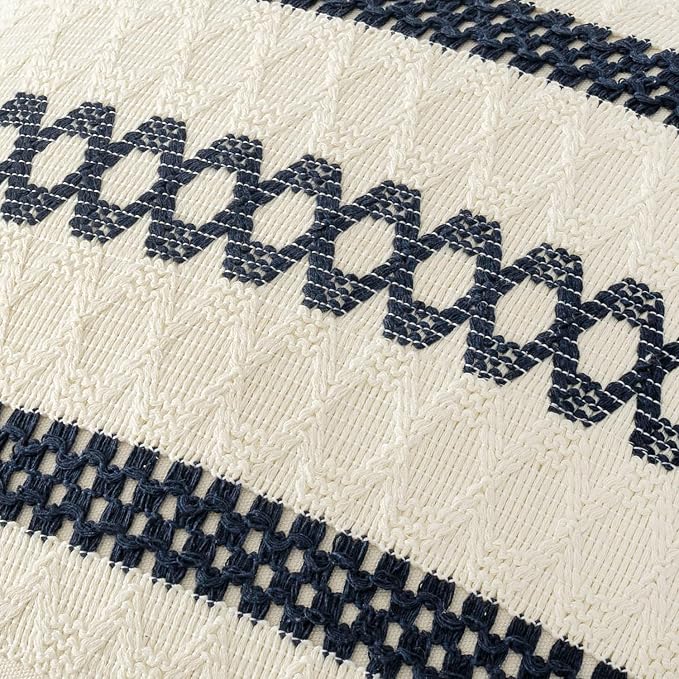MIULEE Set of 2 Navy Blue Boho Decorative Pillow Covers 18x18 Inch | Farmhouse Couch Throw Pillows, Modern Coastal, Cotton Cushion Covers, Macrame Woven Home Decor for Bed Sofa Chair