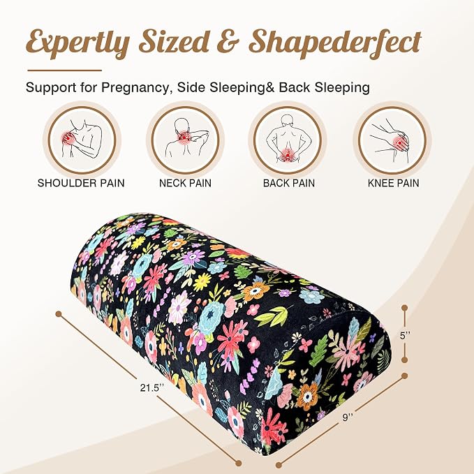 Knee Pillow for Back Sleeping – Half Moon Bolster Pillow for Under Knee While Sleeping Support, Leg & Back Pain Relief (21.5x9x5 Inches)