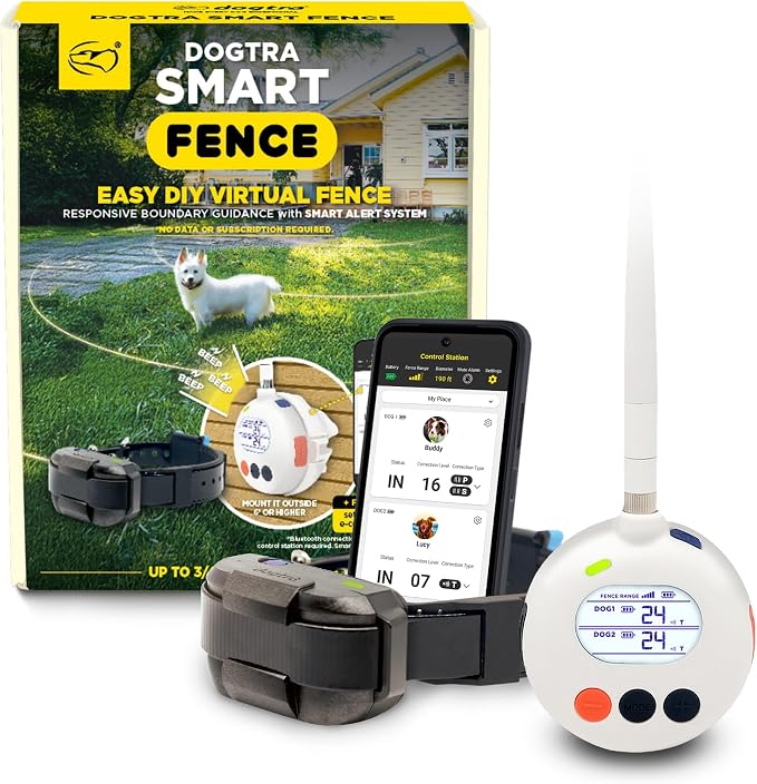 Dogtra SMART Fence Wireless Electric Dog Fence System - No Subscription, 2-Tier Alarm & App Alerts, No-Dig Up to 3/4 Acre, Tone/Vibration/Static, IPX9K Waterproof, Safe Portable Freedom Pets 35 lbs+