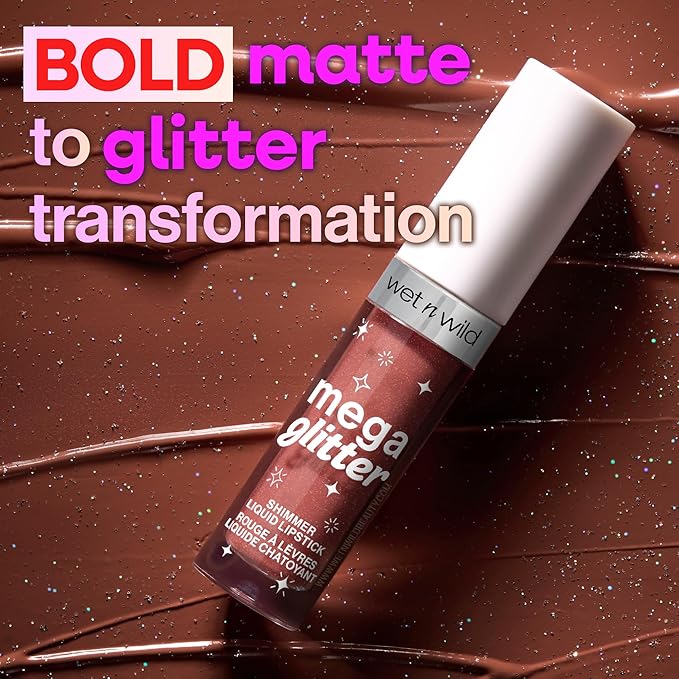 wet n wild Mega Glitter Shimmer Liquid Lipstick, Matte-to-Glitter Finish, Lightweight Formula, Comfortable Wear, Vitamin E-Infused for Nourished Lips, Vegan & Cruelty-Free - Hear Me Out