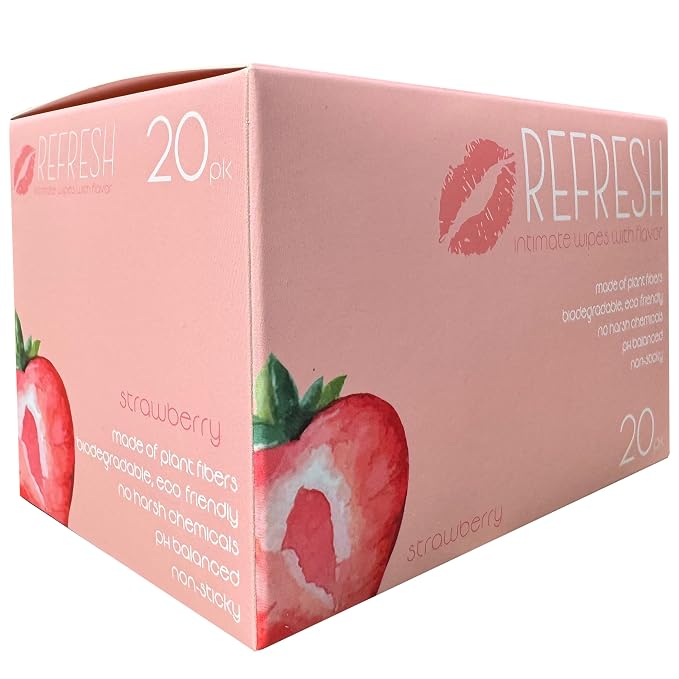 Flavored Feminine Wipes for Women - 20 Count -, Individually Wrapped - pH Balanced Flavored Intimate Wipes - (Strawberry)