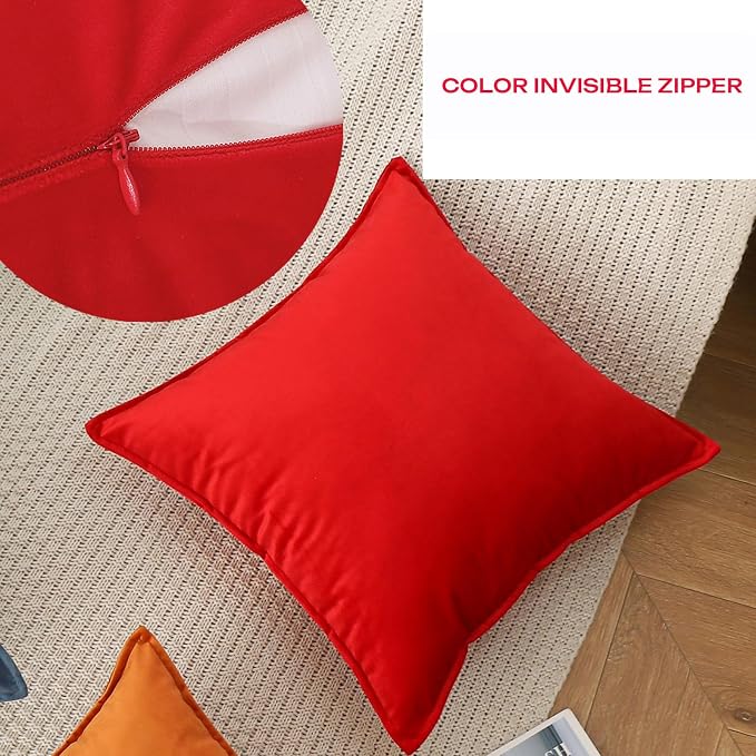 JIAHANNHA Velvet Red Throw Pillow Covers 22”x22”Pack of 2 Soft Decorative | Square Cushion Covers for Couch Sofa Bed Livingroom Car Home Decor,55x55Cm