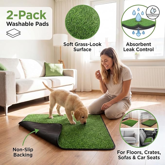 Reusable Dog Puppy Pads, Soft Washable Pee Pads Leakproof 18 x 24 in 2 Pack | Non-slip backing, Efficient Absorbent Multi-use Pad for Crates, Floors, Car Seats, Puppy Training and Incontinence