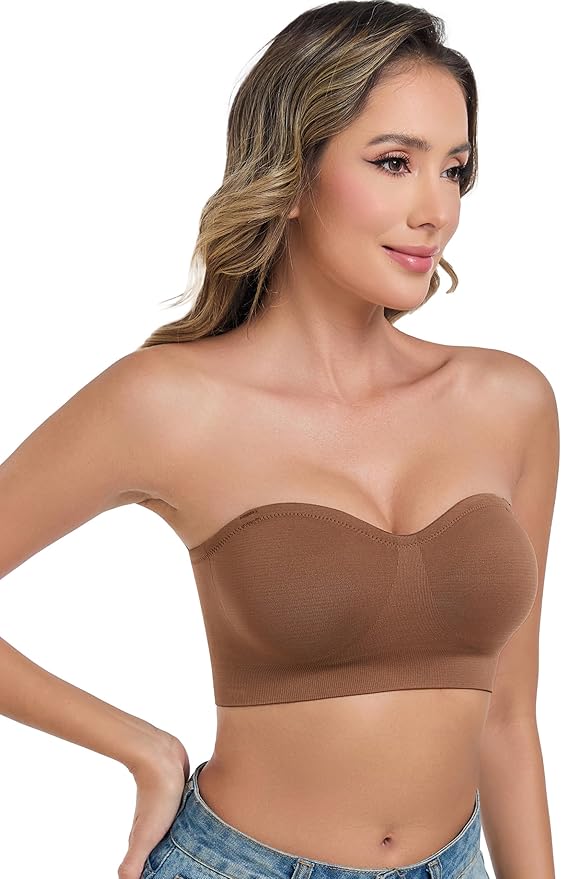 ANGOOL Strapless Bras for Women Wirefree Non-Slip Tube Top Invisible Bralette Seamless Padded Bandeau Bra