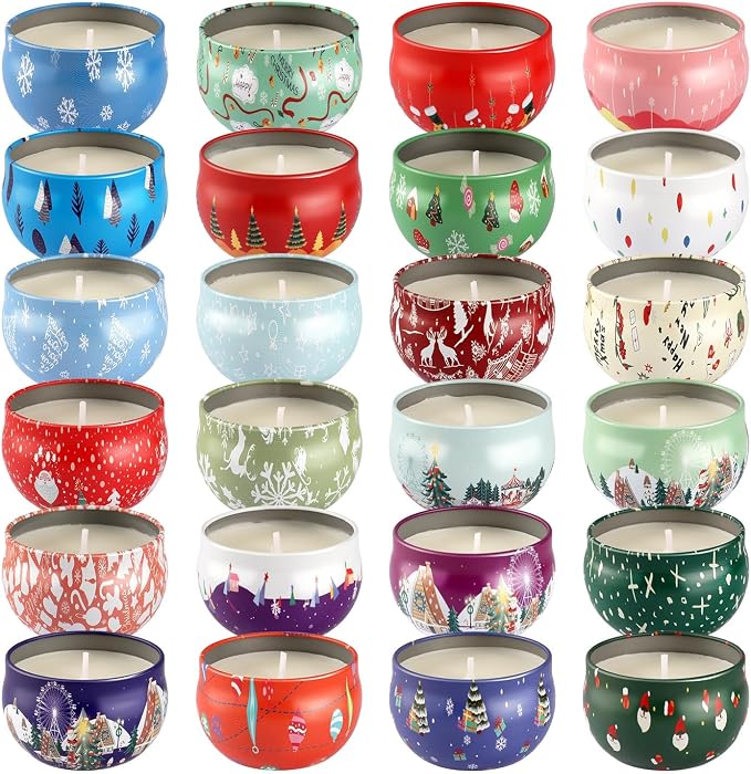 24 Packs Christmas Scented Candles Gift- Aromatherapy Candle-2.5oz Soy Wax-Long Lasting Burn time, Christmas,Advent, Thanksgiving Gifts, Home Decor