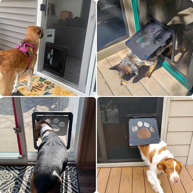Large Dog Door for Screen Door, 12"×14" Pet Screen Door Magnetic Closure Dual-Side Lockable Pet Door for Medium to Large Dogs, Easy to Install, Black
