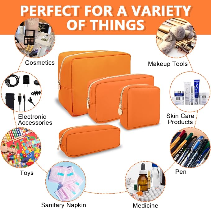 UIXIZQ Small Pencil Case Makeup Bag for Purse, Cute Pencil Pouch Preppy Nylon Makeup Brush Bag with Zipper, Girls Portable Stationery Storage Case Small Pen Bag for Office School College(Slim-Peach)