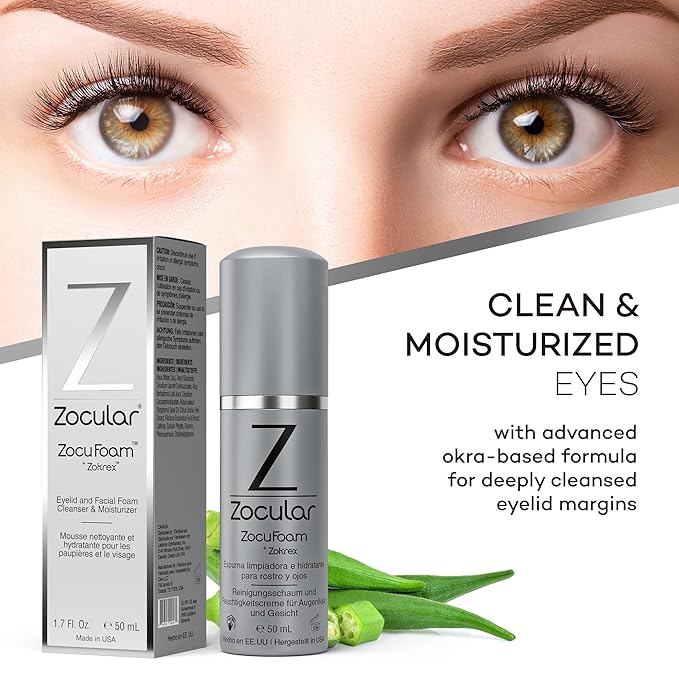 Zocular ZocuFoam Eyelid Cleanser - Foaming Eyelid Scrub - Natural pH Balanced Solution - 1.7 FL OZ (50mL)