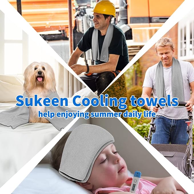 Sukeen 4 Pack Cooling Towels for Hot Weather 40"x12", Gym Towels for Men and Women, Soft Breathable Workout Towels for Yoga, Running, Sport, & More