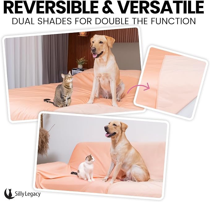Thin Reversible Waterproof Protective Cover or Liner for Bed or Couch (Queen Size, 96 x 82 inch), for Dogs and Cats, Babies; Incontinence, Dirt, Drool
