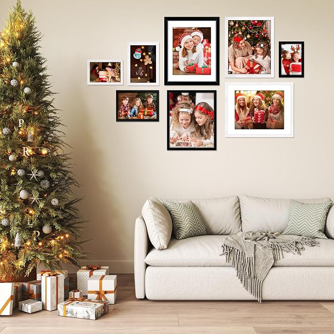 11x14 Picture Frame Set of 6, White Photo Frames Bulk with HD Plexiglass, Display Pictures 8x10 with Mat or 11x14 Without Mat, Multi Picture Frames Collage for Wall Decor