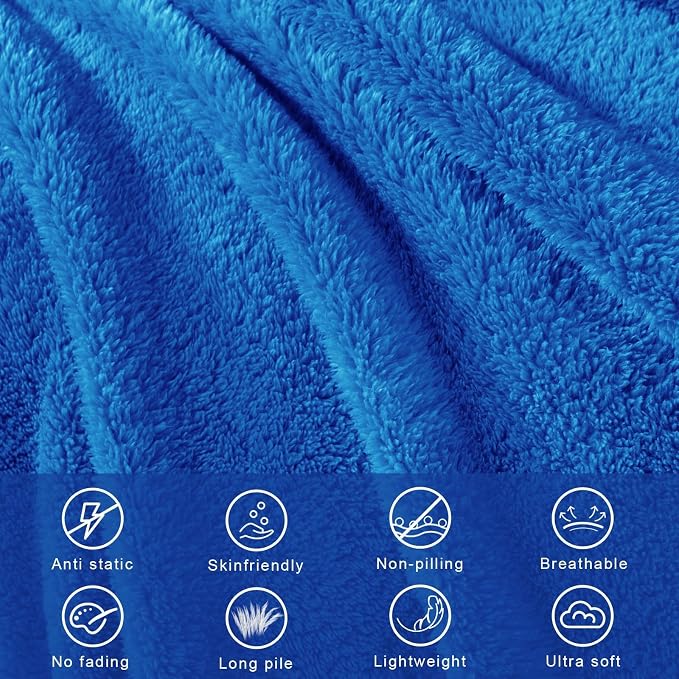 Exclusivo Mezcla Soft Plush Fleece King Size Blankets for Bed Living Room | Lightweight Fuzzy Fluffy Large Blanket for All Seasons, Cozy Velvet for Women Men, Machine Washable, 90"x104", Cobalt Blue
