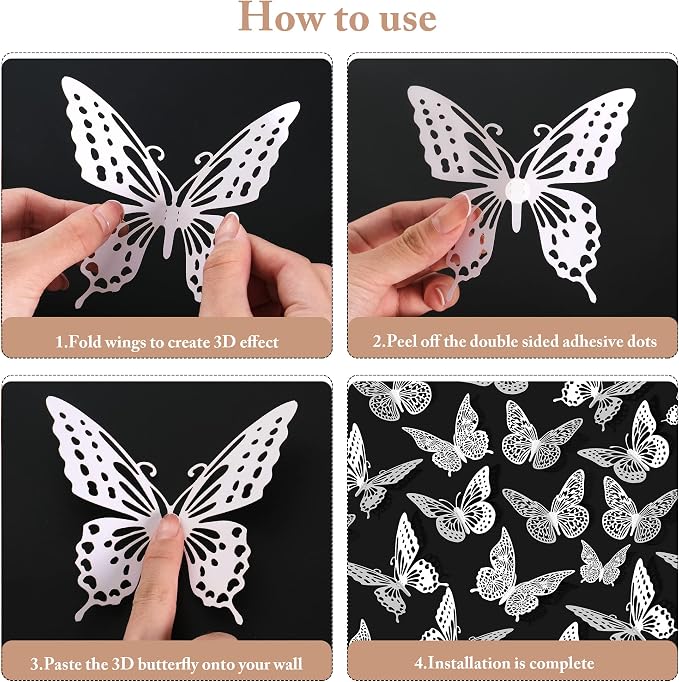 SAOROPEB 3D Butterfly Wall Decor 48 Pcs Pearl White Butterfly Decorations | 4 Styles 3 Sizes, Birthday Decorations Butterfly Party Decorations Butterfly Cake Decorations-Removable Butterfly Stickers