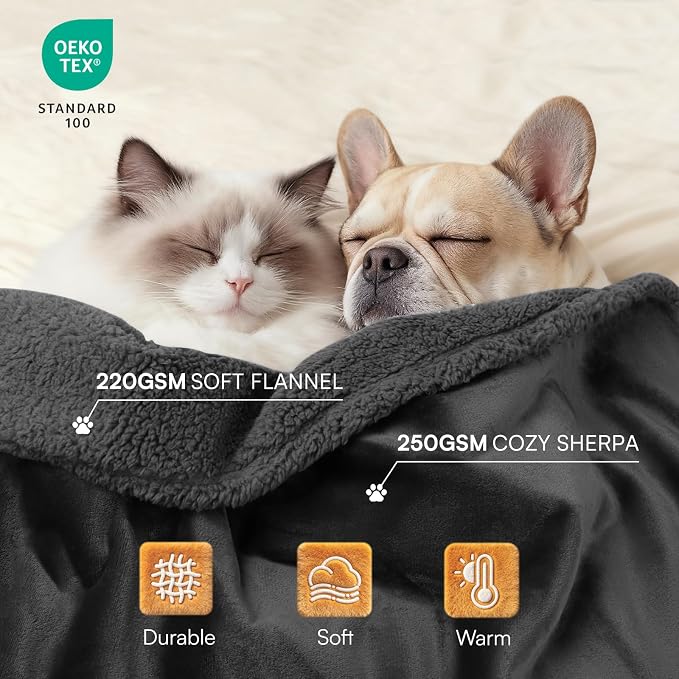 Luciphia Waterproof Pet Blanket, Liquid Pee Proof Dog Blanket for Sofa Bed Couch, Reversible Sherpa Fleece Furniture Protector Cover for Small Medium Large Dogs Cats, Black X-Large（85" x 57"） | waterproof pet blanket sherpa fleece reversible couch cove...