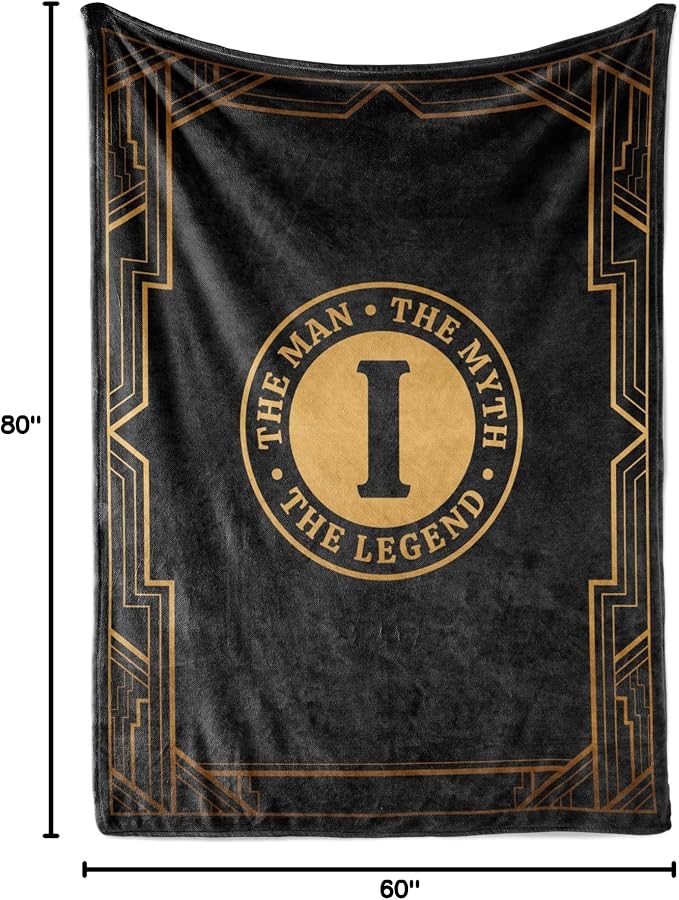 Gifts for Men, Initial Mens Blanket, Birthday Gift for Him, 60"x 80", I | Soft 350 GSM flannel throw with initial legend design for dads, husbands and grandpas, ideal for birthdays or Christmas