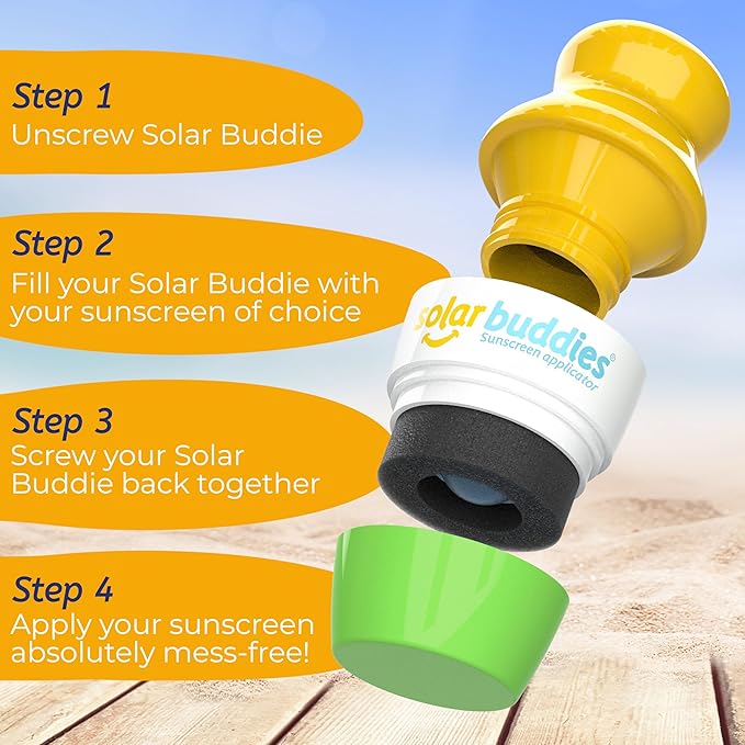 Solar Buddies Sunscreen Applicator - Pink, Green, Blue - BPA-Free Refillable Roll on Sponge Sunscreen, Suncream & Lotion Applicator For Kids, Adults & Families - Holds 3.4fl oz, Perfect Travel Size