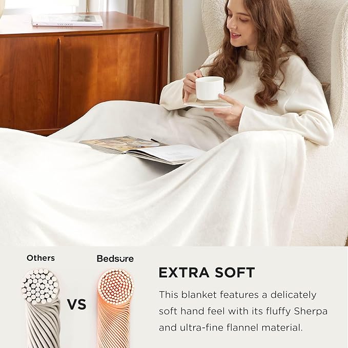 Bedsure GentleSoft Sherpa Fleece Cal King Blankets for Bed, Non-Heated, Thick and Warm Oversized Throw for Women and Men, Soft Fuzzy Plush Large Blanket for Winter, White, 112x98 Inches