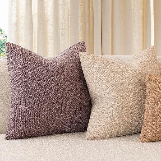 Foindtower Pack of 2 Textured Boucle Throw Pillow Covers Accent Solid Decorative Lumbar Pillow Cases Cozy Soft Couch Cushion Case for Chair Sofa Bedroom Living Room Home Decor 12x20 Inch Dark Purple