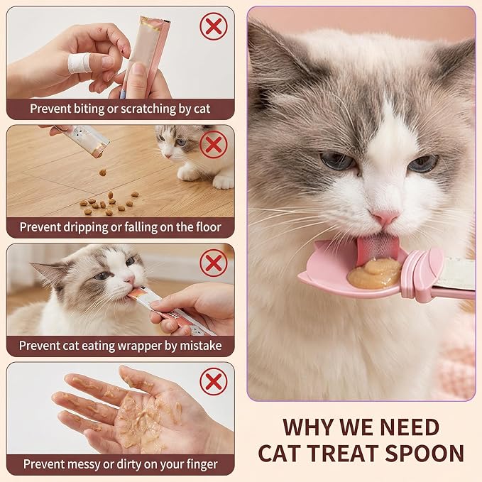 3PCS Cat Treat Spoon Lickable Cat Treat Dispenser Cats Strip Feeder Spoons for Wet Food and Liquid Snack Cats Food Dispenser for Puppies Small Pets