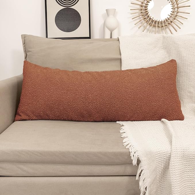 JoraLion 20x54 inch Neutral Boucle Body Pillow Cover, Rust Long Pillow Cover Cozy Soft Cushion Case for Couch Sofa Bed Living Room Home Decor, Pack of 1 (Cover Only)