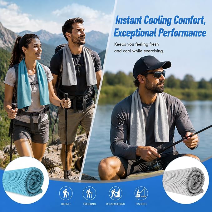 Amgico 8 Pack Cooling Towels 40"X12", Cooling Neck Wraps for Men and Women, Ice Towel, Soft Breathable Durable Towels for Yoga, Pilates, Tennis, Golf, Gym, Workout, Sports & More Activities