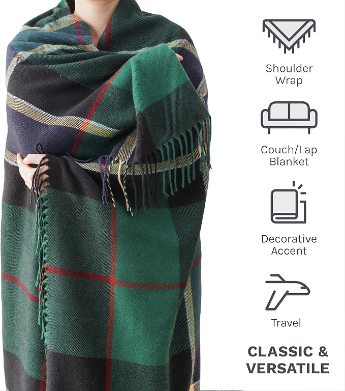Forest Green Plaid Throw Blanket for Couch, Buffalo Checkered Blanket | 50"x60", Christmas Green Plaid Blanket, Lightweight Farmhouse Outdoor Throw Blankets for Bed, Sofa