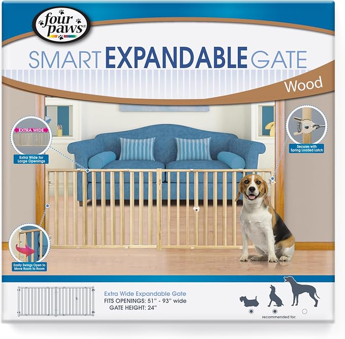 Four Paws Vertical Wood Slat Dog Gate, 51-93" W by 24" H