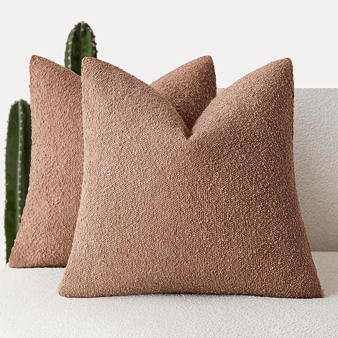 Foindtower Pack of 2, Decorative Textured Boucle Throw Pillow Covers Accent Solid Pillow Cases Cozy Soft Couch Cushion Case for Chair Sofa Bedroom Living Room Home Decor 22x22 Inch Dusty Orange Hazel