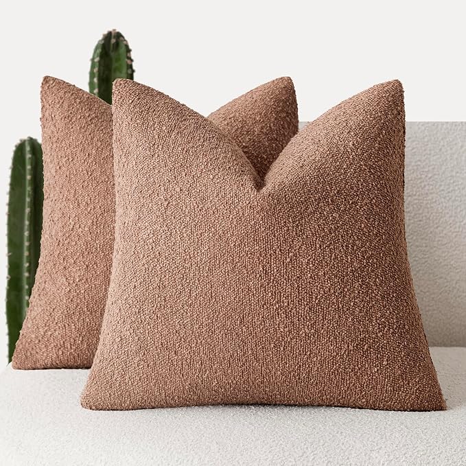 Foindtower Pack of 2 Textured Boucle Throw Pillow Covers Accent Solid Pillow Cases Cozy Soft Decorative Couch Cushion Case for Chair Sofa Bedroom Living Room Home Decor 18x18 Inch Dusty Orange Hazel