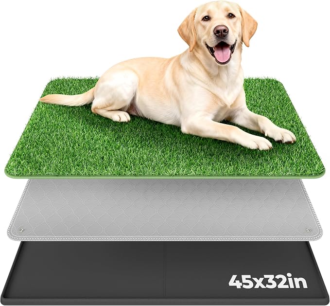 BurgeonNest Dog Grass Pad with Tray 45"x32", 3-Layer System with EVA Tray | Includes Reusable Artificial Grass, Absorbent Washable Pee Pad, Foldable Tray for Balcony, Apartment & Indoor/Outdoor Use
