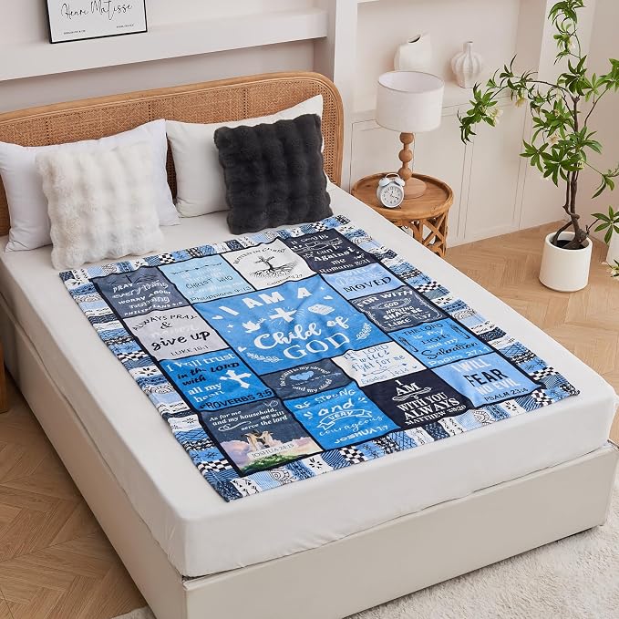 Christian Gifts for Men, Birthday Gift for Men, I Am a Child of God Blanket, Inspirational Gifts for Christian Mens Brother, Grandpa, Son, Dad, Baptism Gifts for Boys Throw Blankets 80''x60'' Blue