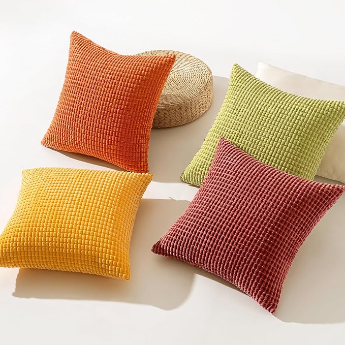 MIULEE Fall Decorative Pillow Covers 20x20 Inch Set of 4 Yellow Orange | Burnt Orange Green Gradient Boho Farmhouse Home Decor, Modern Corduroy Couch Pillows, Pillowcases for Sofa Living Room Bed