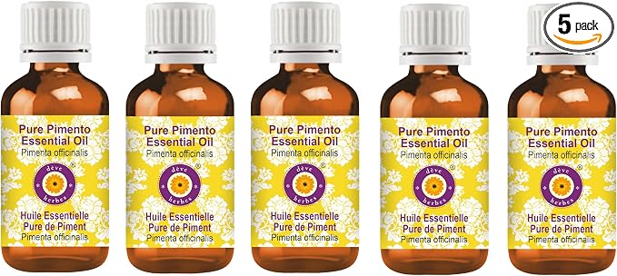Deve Herbes Pure Pimento Essential Oil (Pimenta officinalis) Steam Distilled (Pack of Five) 100ml X 5 (16.9 oz)