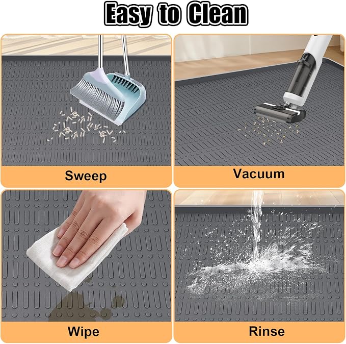 Silicone Cat Litter Mat 47" x 35" Cat Mat for Litter Box, Dark Grey | Extra Large Cat Litter Trapping Mat for Floor, Waterproof, Non-Slip Kitty Litter Box Mat with Raised Edge, Easy to Clean