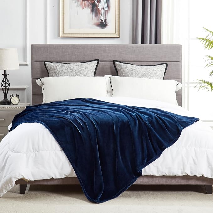 DREAMNINE Soft Cozy Plush Fleece Throw Blanket 50" x 60", Solid Shag Minky Lightweight Fuzzy Flannel Blanket for Bedroom, Luxury Washable Warm Velvet Blankets for Couch Sofa Pet, Breathable, Navy Blue
