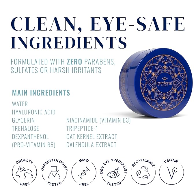 Eyederm Cosmetics Hydra-Gel Under Eye Patches | Hydrogel Eye Masks for Dark Circles, Puffiness & Fine Lines | Ophthalmologist-Developed, Free From Fragrances & Retinol | 30 Pairs
