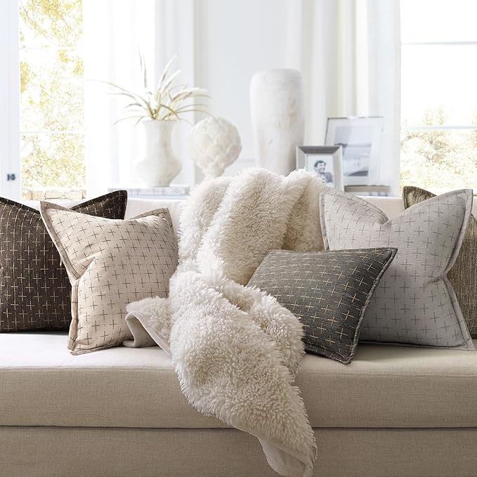 Pillow Covers 20x20 Set of 2 Soft Polyester Textured Pillow Covers with Stylish Flange Edge Cozy Farmhouse Throw Pillows for Couch Bed Sofa Living Room