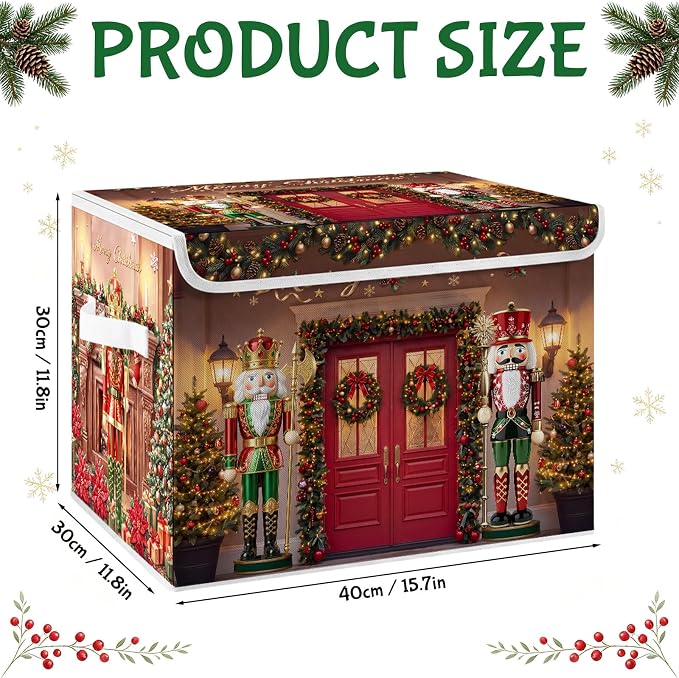Briwooody Christmas Nutcracker Storage Bin with Lid and Carrying Handle Red Christmas Storage Box Large Xmas Nutcracker Decorative Collapsible Container Basket for Organizing Closet Home Bedroom Gift