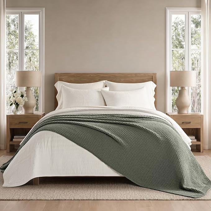 EVERGRACEHOME Chunky Chenille Knit Throw Blanket, 90x90, Dried Thyme Green | Sculpted Moss Stitch, Chic Modern Farmhouse, All-Season Warmth, OEKO-TEX® Certified, Oversized Queen for Couch, Bed, Sofa