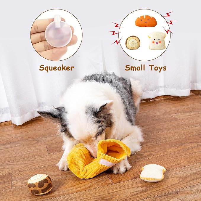 Hollypet Squeaky Hide and Seek Dog Toys for Small and Medium Dogs, Bread