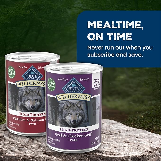 Blue Buffalo Wilderness Variety Pack Adult Wet Dog Food, 12.5 oz, 6 ct | Beef & Chicken Grill and Chicken & Salmon Grill (3 of each), High Protein & Grain-Free Recipes, Natural Ingredients