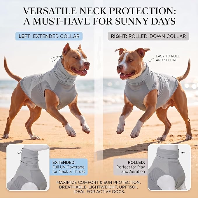LovinPet UPF 150+ Dog Sun Shirt, Sleeveless High Neck Cooling UV Protection Clothes for Large Breeds, Quick Dry Lightweight Outdoor Vest with Breathable Belly Panel, Gray, L