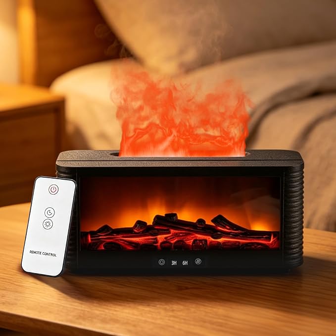 9-Color Essential Oil Diffuser - Colorful Flame Fireplace Aroma Diffuser, 250ml Remote Control Aromatherapy Aroma Humidifier with Time Sets and Remote Control for Bedroom, Home, Yoga Office Gift