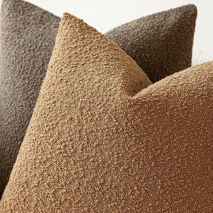 Foindtower Pack of 2 Textured Boucle Throw Pillow Covers Accent Solid Lumbar Pillow Cases Cozy Soft Decorative Couch Cushion Case for Chair Sofa Bedroom Living Room Home Decor, 12 x 20 Inch,Tobacco