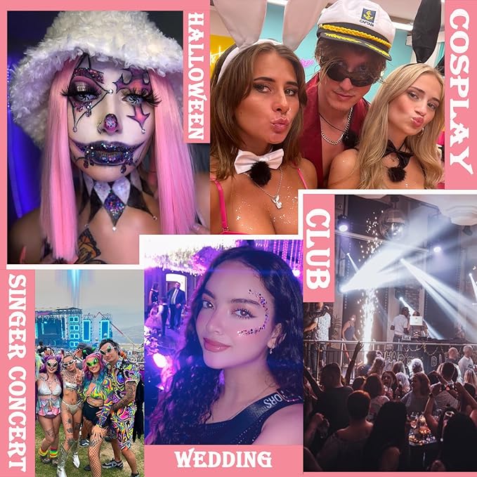 Body Glitter Face Glitter Gel: Singer Concerts Disco Festival Rave Accessories Face Glitter Makeup Chunky Sequins Mermaid Face Body Hair Glitter Gel (White&Silver&Purple)