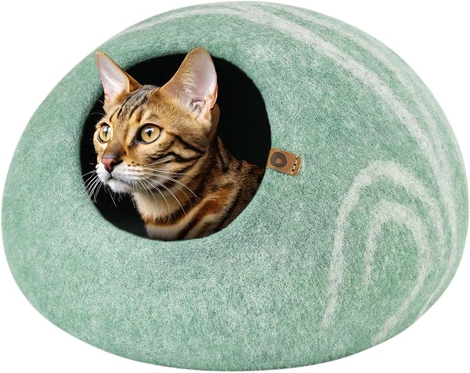 Cat Cave - Merino Wool Bed for Indoor Cats (Pistachio, Large) | Cat Bed Enclosure, Premium Felt, Handmade, Super Soft, Lightweight, Breathable, Adjustable Shape