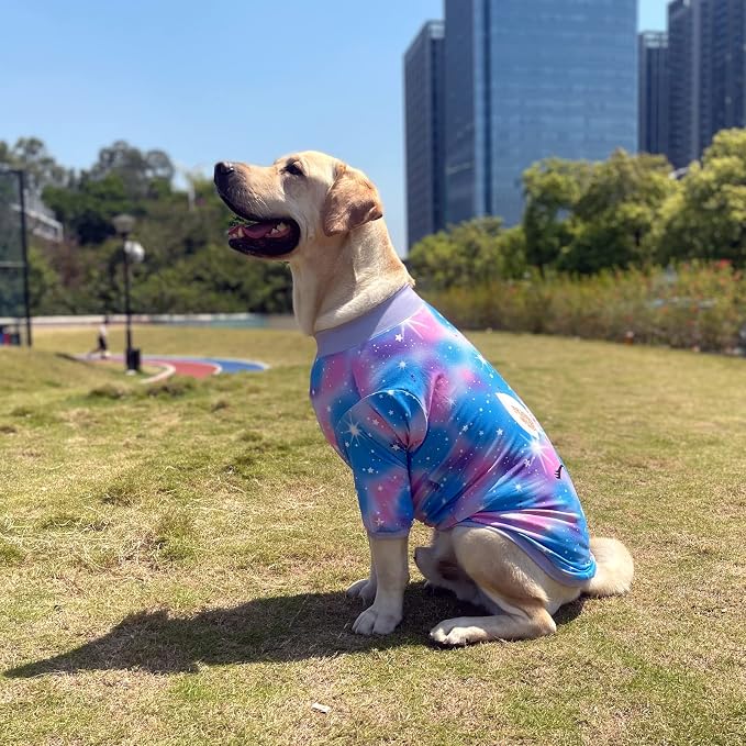 Dog Blue Purple Tiedye T Shirts Shining Unicorn Pattern Printed Pet Shirt Softable Pajamas for Large Dogs (L, Blue)
