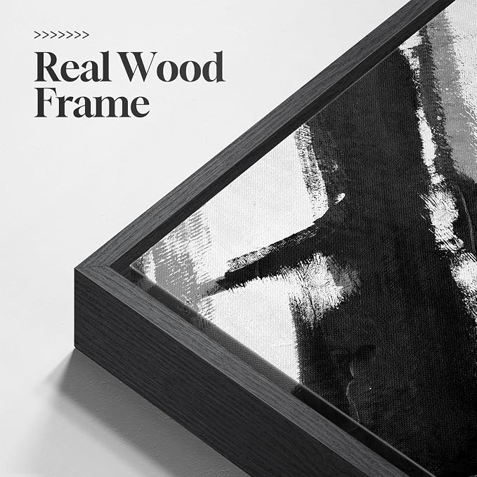 Large Framed Black and White Abstract Canvas Wall Art for Living Room, 3 Piece Modern Prints Paintings Artwork for Walls, Minimalist Abstract Brushstroke Pictures for Hallway Dining Office Wall Decor 24x36 Inch