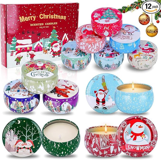 12 Pack Christmas Scented Candles with Natural Soy Wax, Long Lasting Aromatherapy Soy Candles for Home Scented, Christmas Candles Gift Set for Women & Men